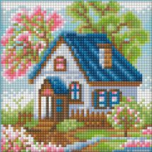 Kit de broderie Diamant - Diamond Painting - Le chalet au printemps