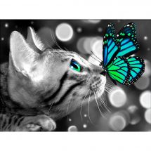 Kit de broderie Diamant - Diamond Painting - Chat bengal et papillon