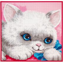 Kit broderie point de croix - Collection d'Art - Chaton au ruban