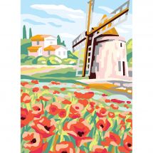 Canevas Pénélope  - Collection d'Art - Moulin et coquelicots