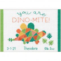 Kit broderie point de croix - Dimensions - Registre de naissance dino-mite