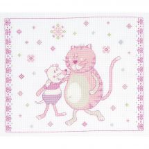 Kit broderie point de croix - DMC - Tableau chat et souris rose