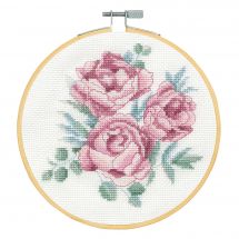 Kit broderie point de croix avec tambour - DMC - Pivoines