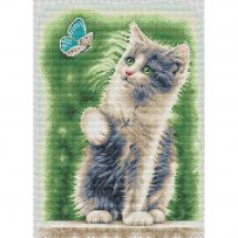 Kit broderie point de croix - Dutch Stitch Brothers - Chat avec papillon - Aïda blanche