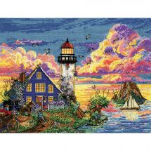 Kit broderie point de croix - Design works - Phare au coucher de soleil