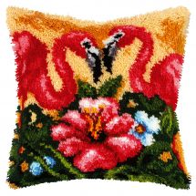 Kit de coussin point noué - Orchidéa - Flamants roses et hibiscus