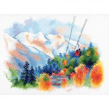 Kit broderie point de croix - Aquarelle by MP Studia - Téléphérique dans les montagnes