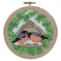 Kit broderie point de croix avec tambour - Permin - Oiseaux en hiver