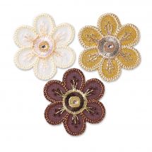 Ecusson thermocollant - Prym - Fleurs or/blanche/marron