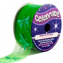 Organza en bobine - Celebrate - Organza vert imprimé papillon - 25 mm x 3 m 