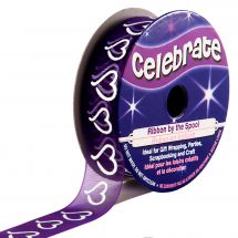 Organza en bobine - Celebrate - Organza violet imprimé coeur blanc - 15 mm x 3.5 m 