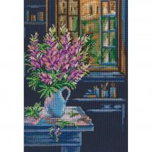 Kit broderie point de croix - RTO - Bouquet de fleurs mauves