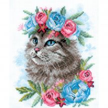 Kit broderie point de croix - Riolis - Chat parmi les fleurs