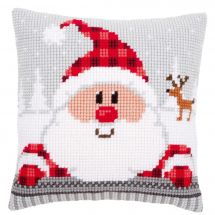 Kit de coussin gros trous - Vervaco - Père Noël avec chapeau à carreaux