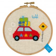 Kit broderie point de croix avec tambour - Vervaco - Les vacances en voiture II