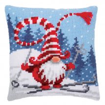 Kit de coussin gros trous - Vervaco - Gnome de Noël en ski 2