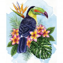 Kit de broderie Diamant - Wizardi - Toucan parmi les fleurs