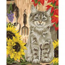 Kit de peinture par numéro - Wizardi - Chaton et tournesols