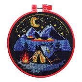 Kit broderie point de croix avec tambour - Abris Art - Au feu de camp