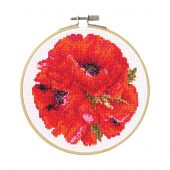 Kit broderie point de croix avec tambour - DMC - Coquelicots rouges