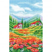 Kit broderie point de croix - Andriana - Paysage de coquelicots