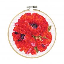 Kit broderie point de croix avec tambour - DMC - Coquelicots rouges