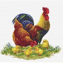 Kit broderie point de croix - Dutch Stitch Brothers - Coq, poule et poussins