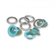 Oeillets et rivets - Prym - 20 oeillets avec rondelles turquoises - 11 mm