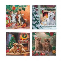 Carte broderie Diamant - Crystal Art D.I.Y - Chatons et chiots de Noël