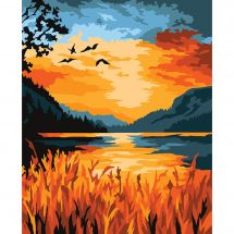 Kit de peinture par numéro - Wizardi - Coucher de soleil sur le lac