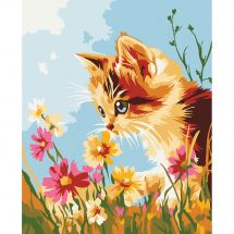 Kit de peinture par numéro - Wizardi - Chaton dans les fleurs