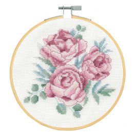 Kit broderie point de croix avec tambour - Pivoines - DMC